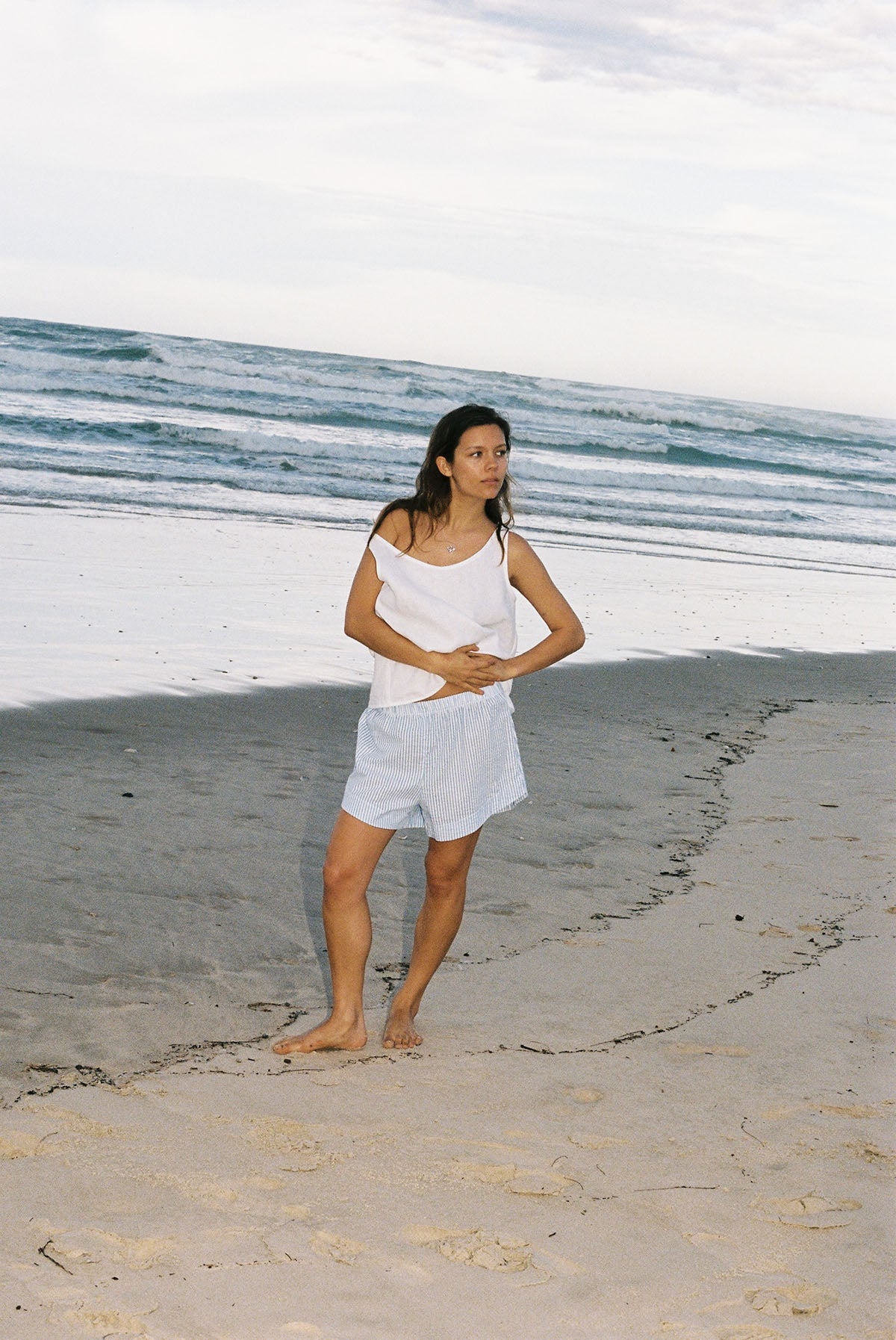 Long Seaside Linen Tank ~ Pure White