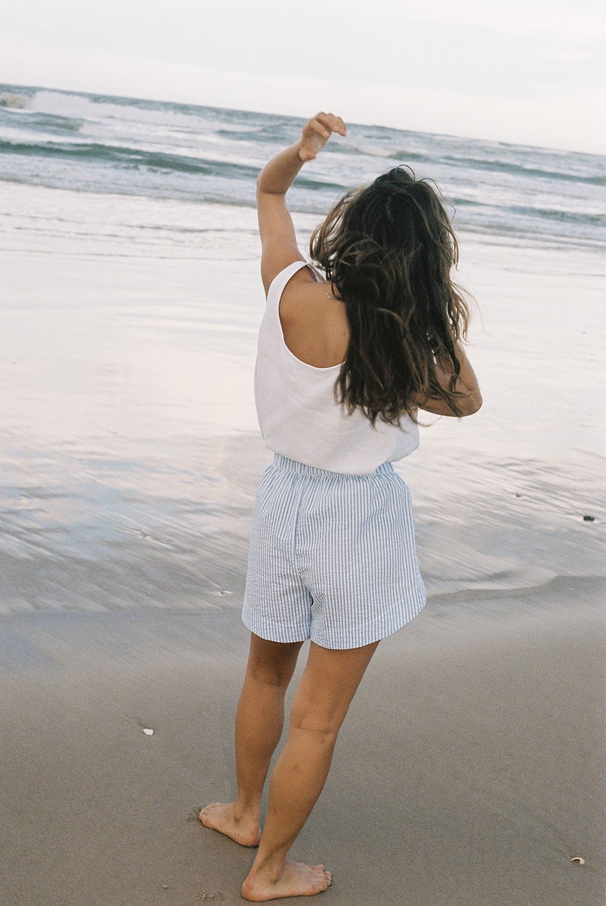 Long Seaside Linen Tank ~ Pure White