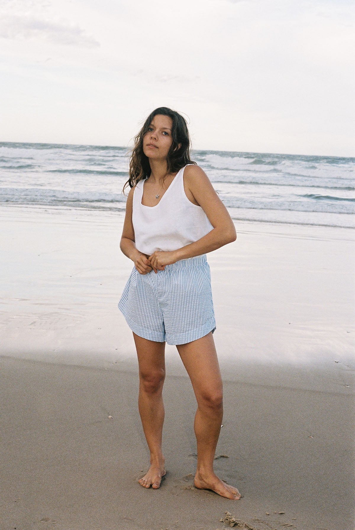 Long Seaside Linen Tank ~ Pure White