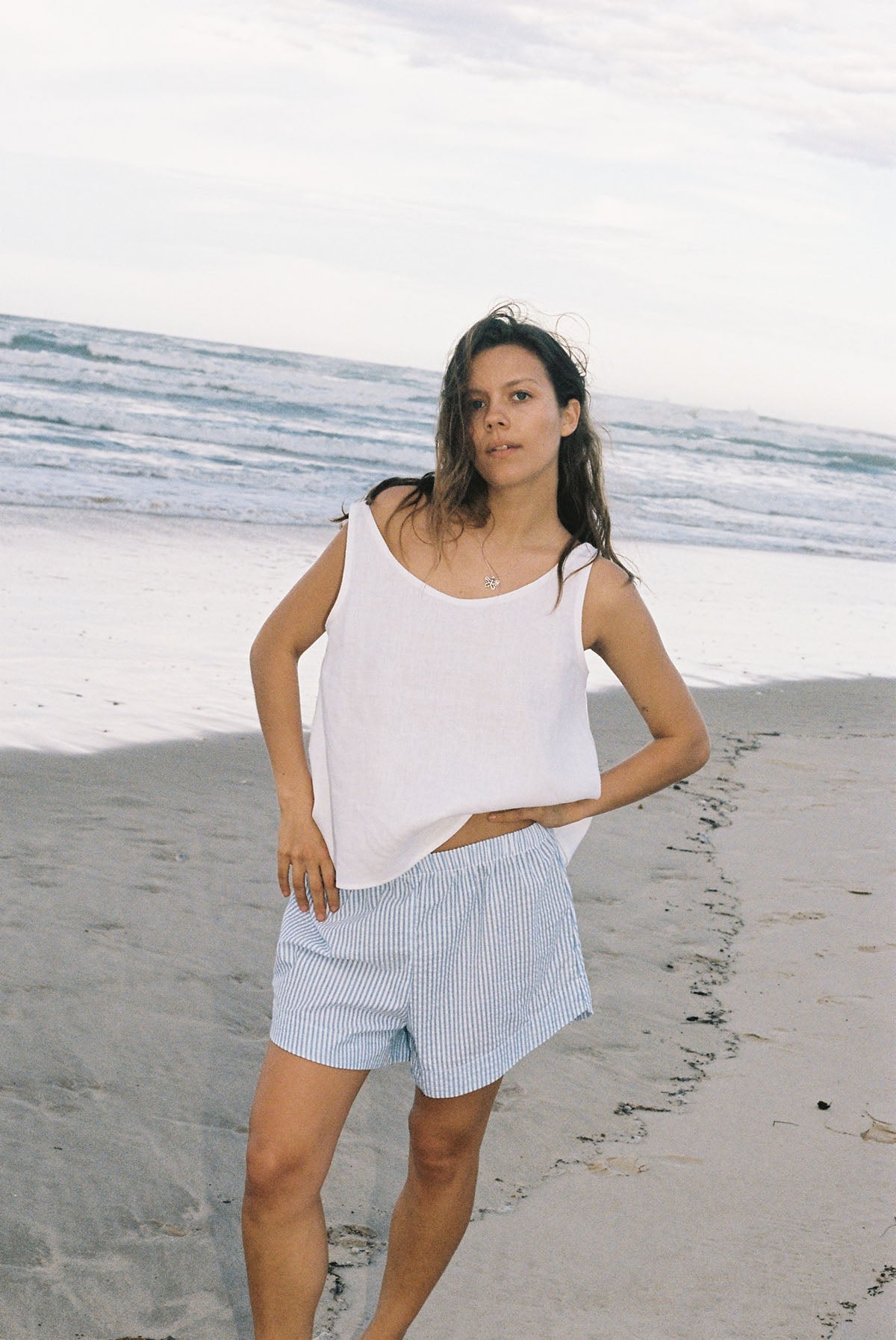 Long Seaside Linen Tank ~ Pure White