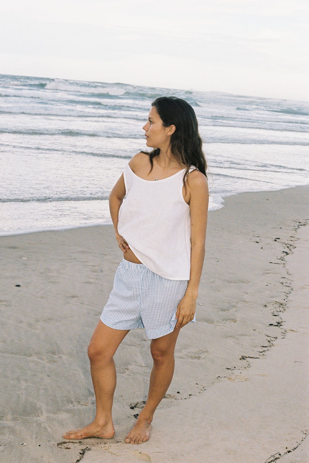 Long Seaside Linen Tank ~ Pure White